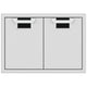 Double access doors with two cabinet panels and black recessed mesh openings
