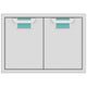 Double access doors with two cabinet panels and teal recessed mesh openings
