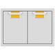 Double access doors with two cabinet panels and yellow recessed mesh openings