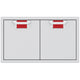 Double access doors with red mesh vent grilles and split two-panel design