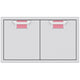 Double access doors with pink mesh vent grilles and split two-panel design
