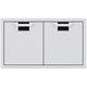 Double access doors with black mesh vent grilles and split two-panel design
