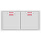 Double access doors with two square pink mesh vents, light gray metal frame