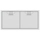 Double access doors with two square gray mesh vents, light gray metal frame