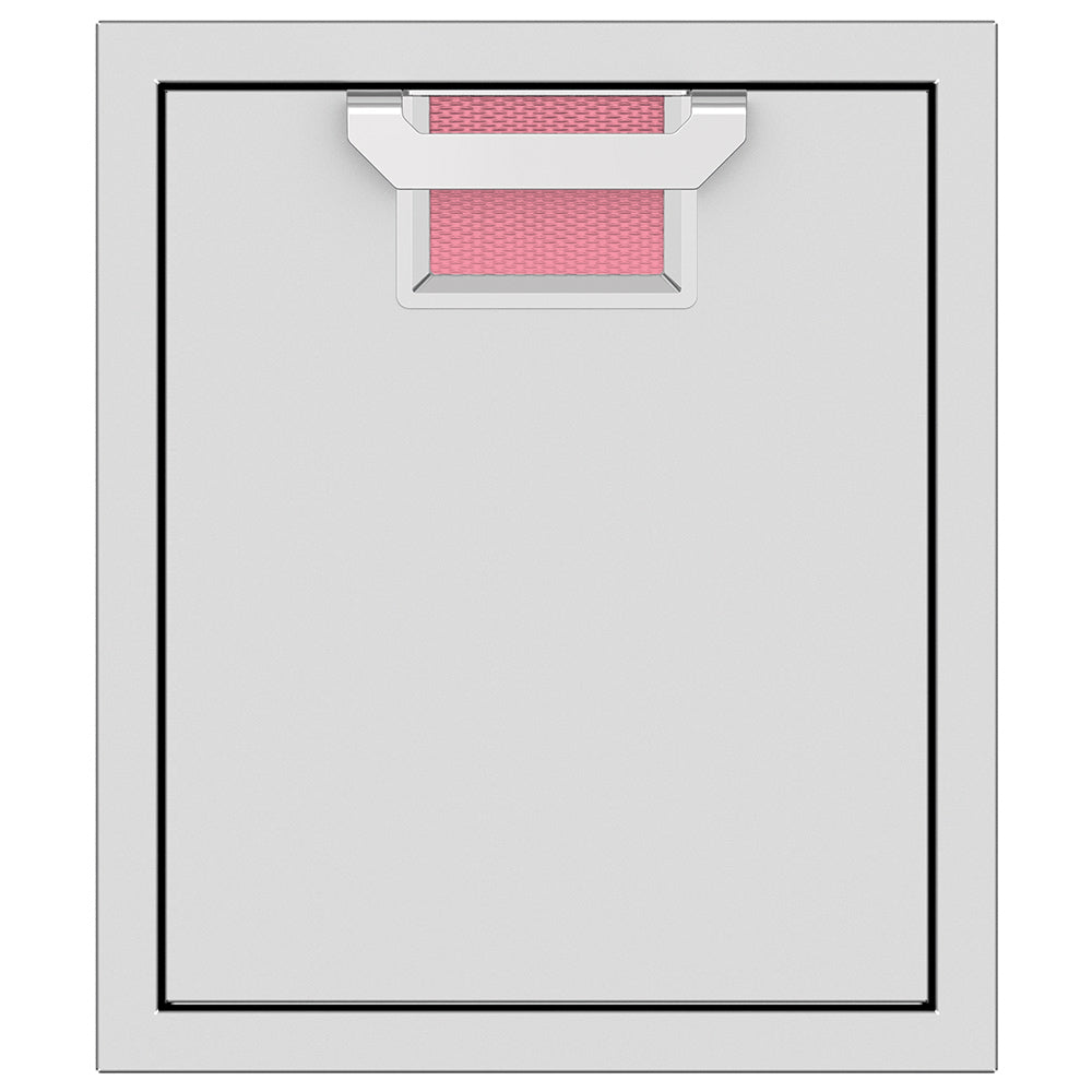 Single access door with mesh vent and pink color insert, light gray frame and black border