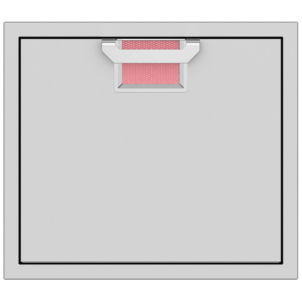 Stainless single access door with red textured vent insert and recessed handle, 24-inch