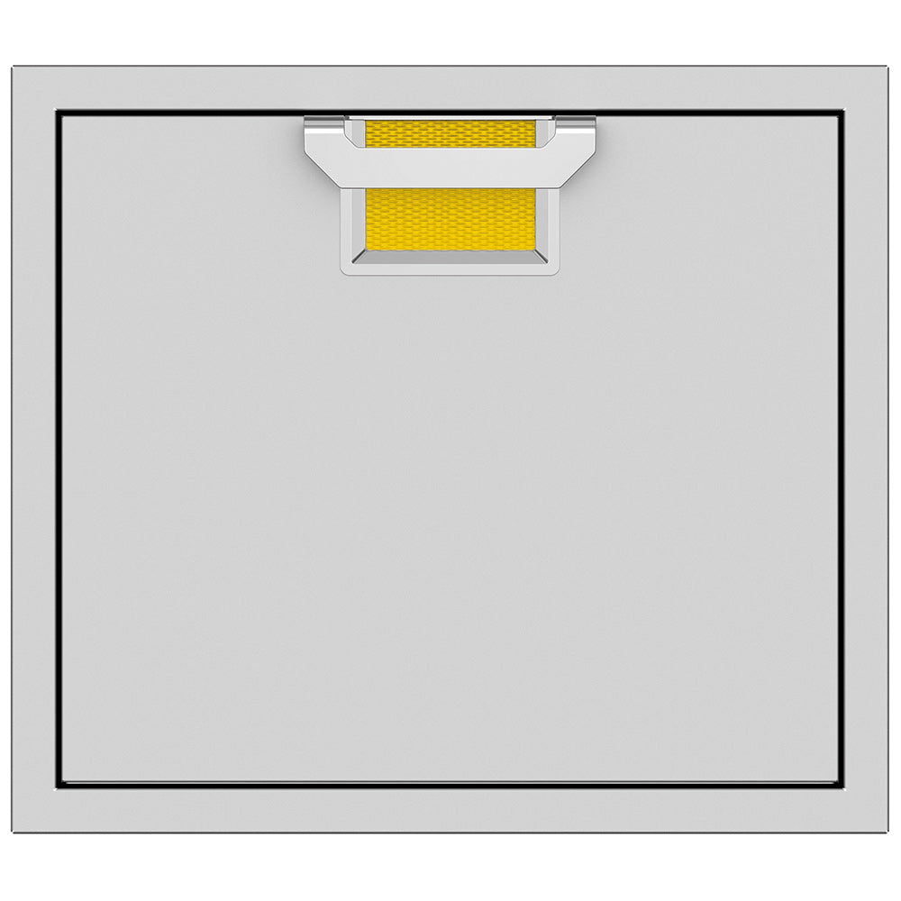 Stainless single access door with yellow vent insert and recessed handle, 24-inch size