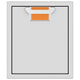 Single access door with mesh vent and orange color insert, light gray frame and black border