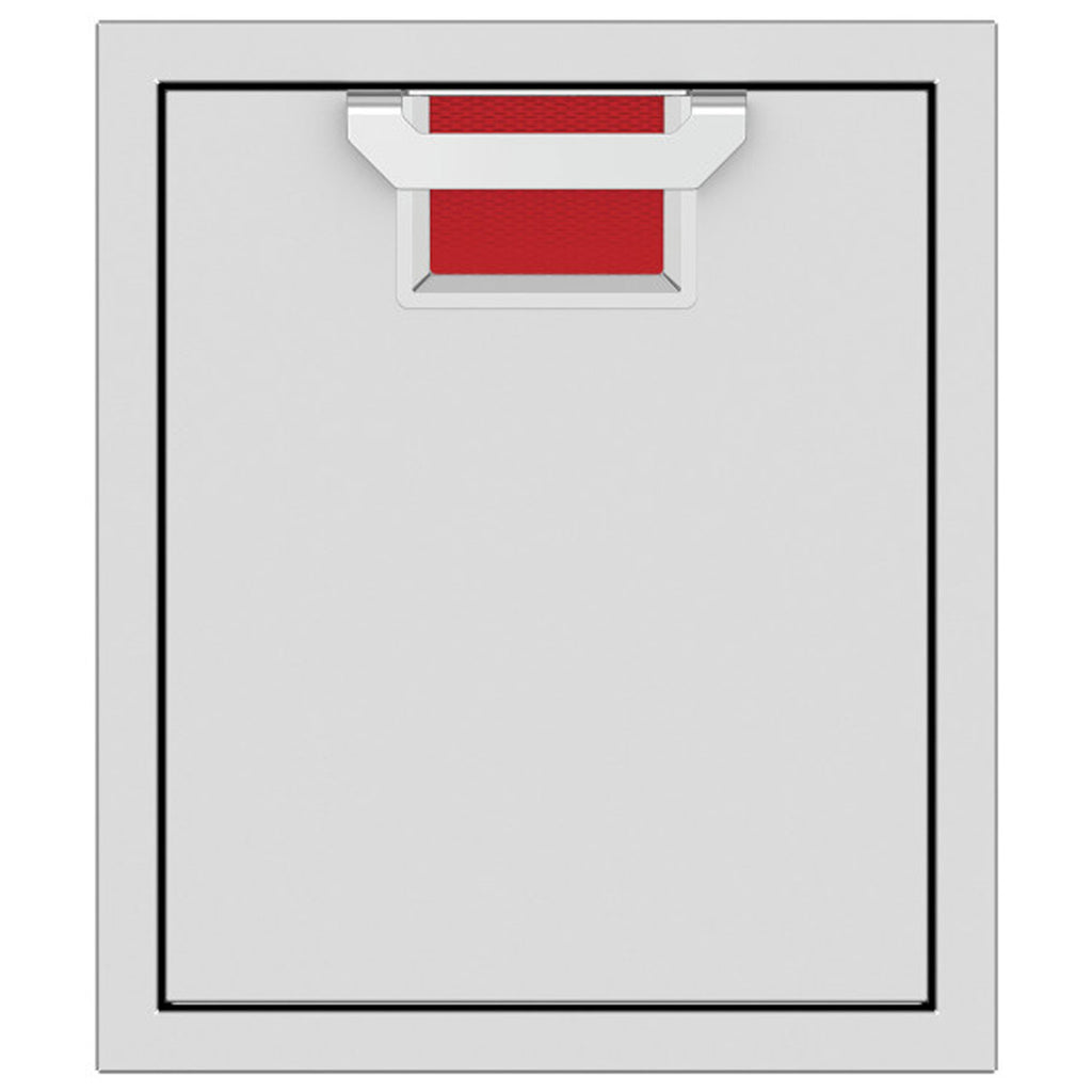Single access door with mesh vent and red color insert, light gray frame and black border