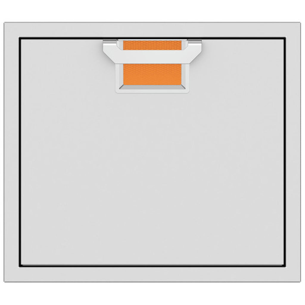 Stainless single access door with orange vent insert and recessed handle, 24-inch size