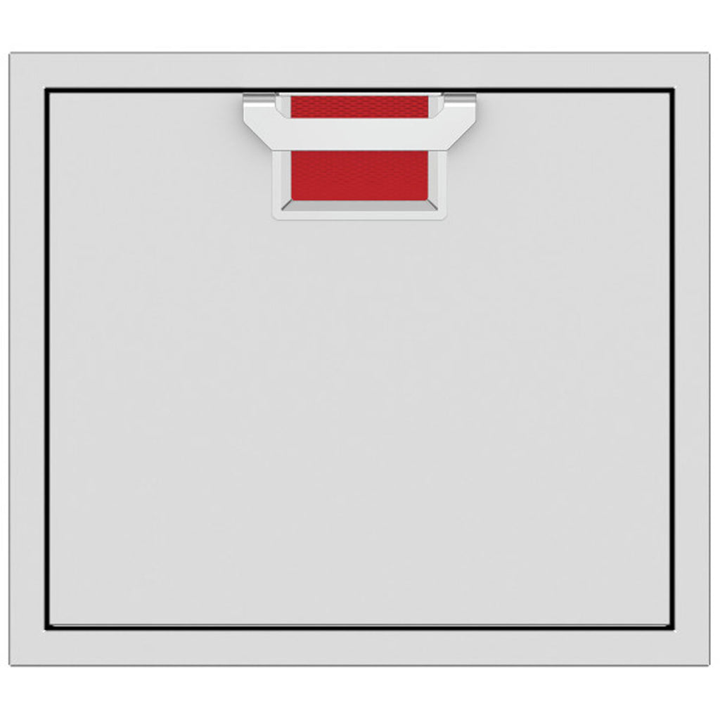 Stainless single access door with red vent insert and recessed handle, 24-inch size