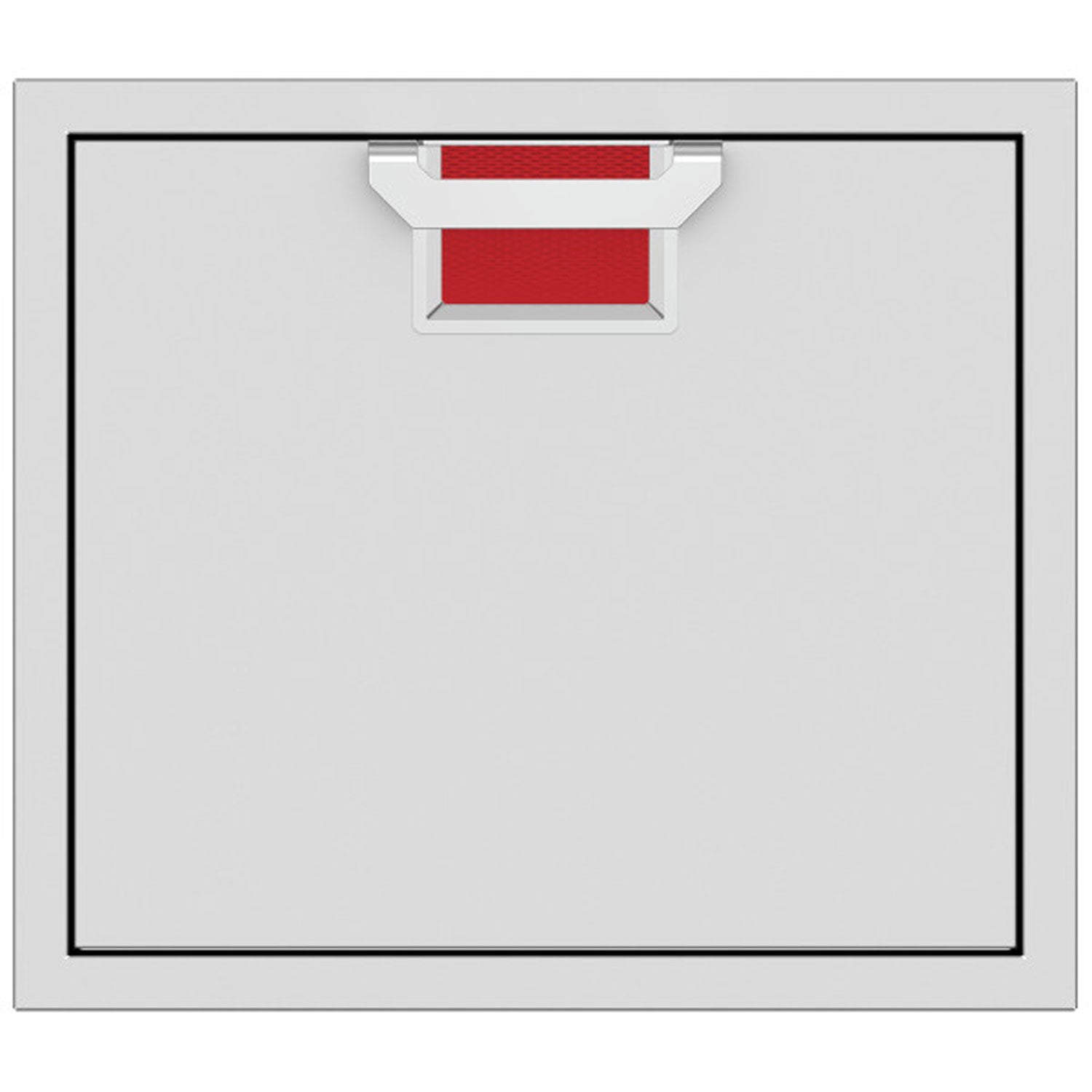 Stainless single access door with red vent insert and recessed handle, 24-inch size