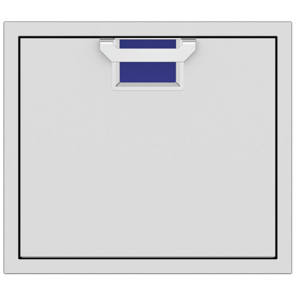 Stainless single access door with blue vent insert and recessed handle, 24-inch size