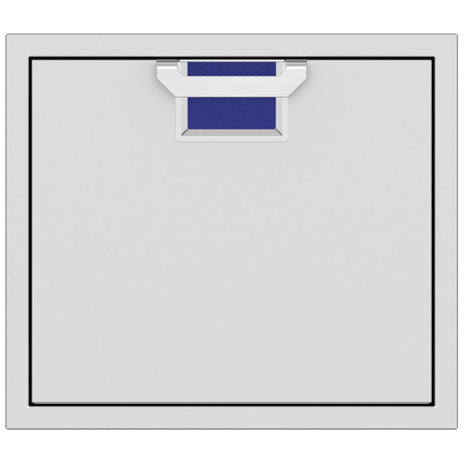 Stainless single access door with blue vent insert and recessed handle, 24-inch size