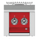 Stainless steel double side burner with two control knobs on red panel