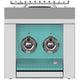 Double side burner with two control knobs, cyan front panel
