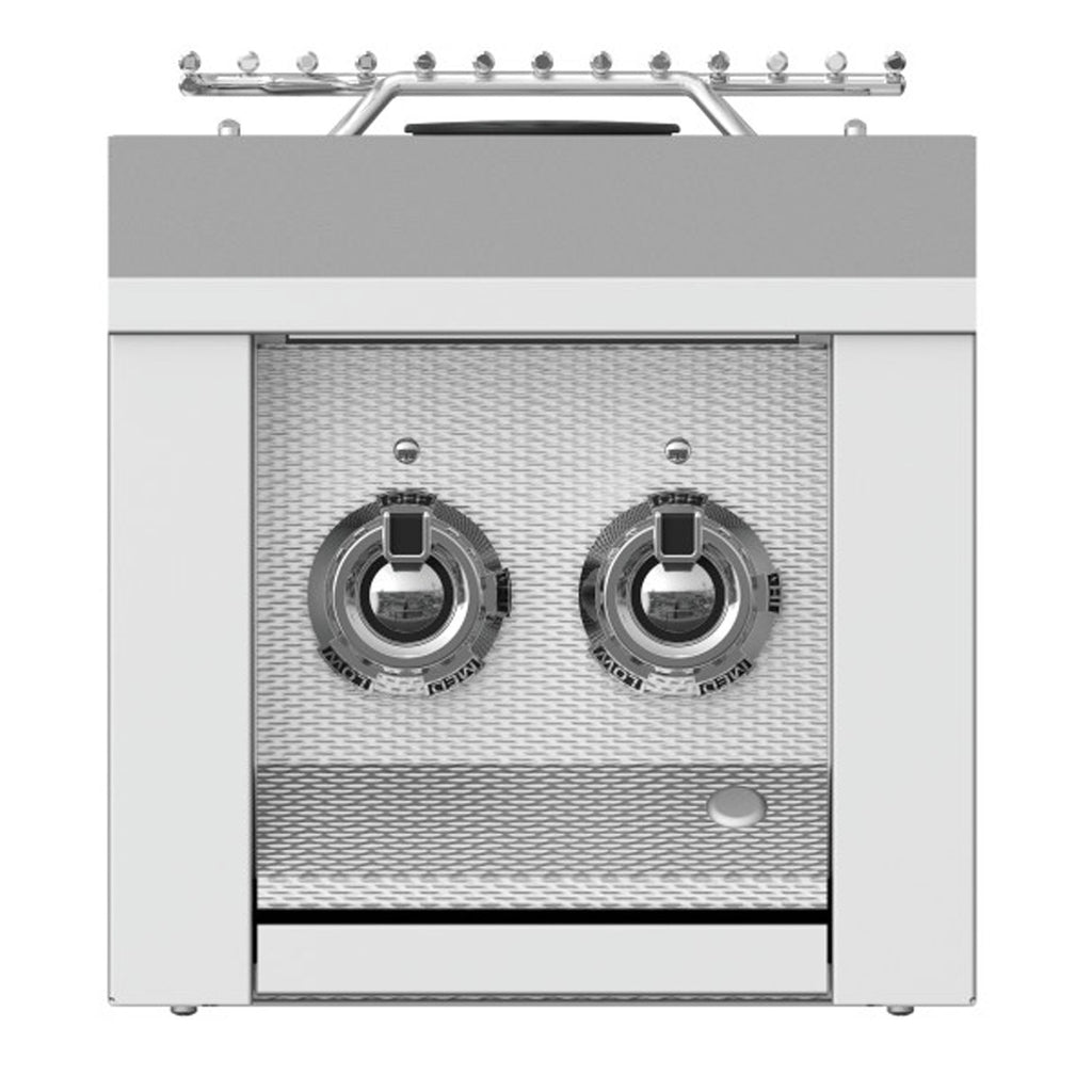 Stainless steel double side burner with two control knobs and mesh panel