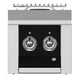 Stainless steel double side burner with two control knobs on dark panel