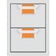 Double storage drawer unit with two closed drawers and textured orange pull-out trays inside.