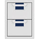 Double storage drawer unit with two closed drawers and textured dark blue pull-out trays inside.