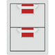 Double storage drawer unit with two closed drawers and textured red pull-out trays inside.