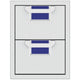 Double storage drawer unit with two closed drawers and textured blue pull-out trays inside.