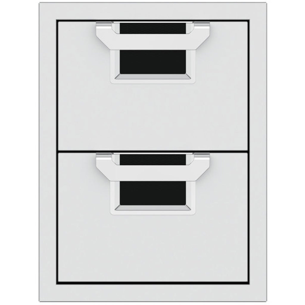 Double storage drawer unit with two closed drawers and textured black pull-out trays inside.
