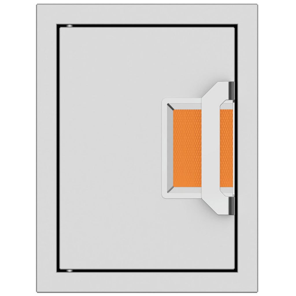 Paper towel dispenser with orange paper towels in wall-mount opening