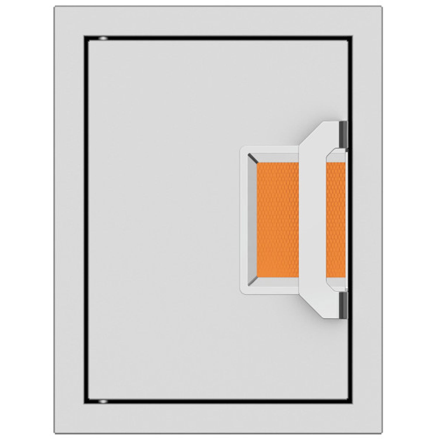 Paper towel dispenser with orange paper towels in wall-mount opening