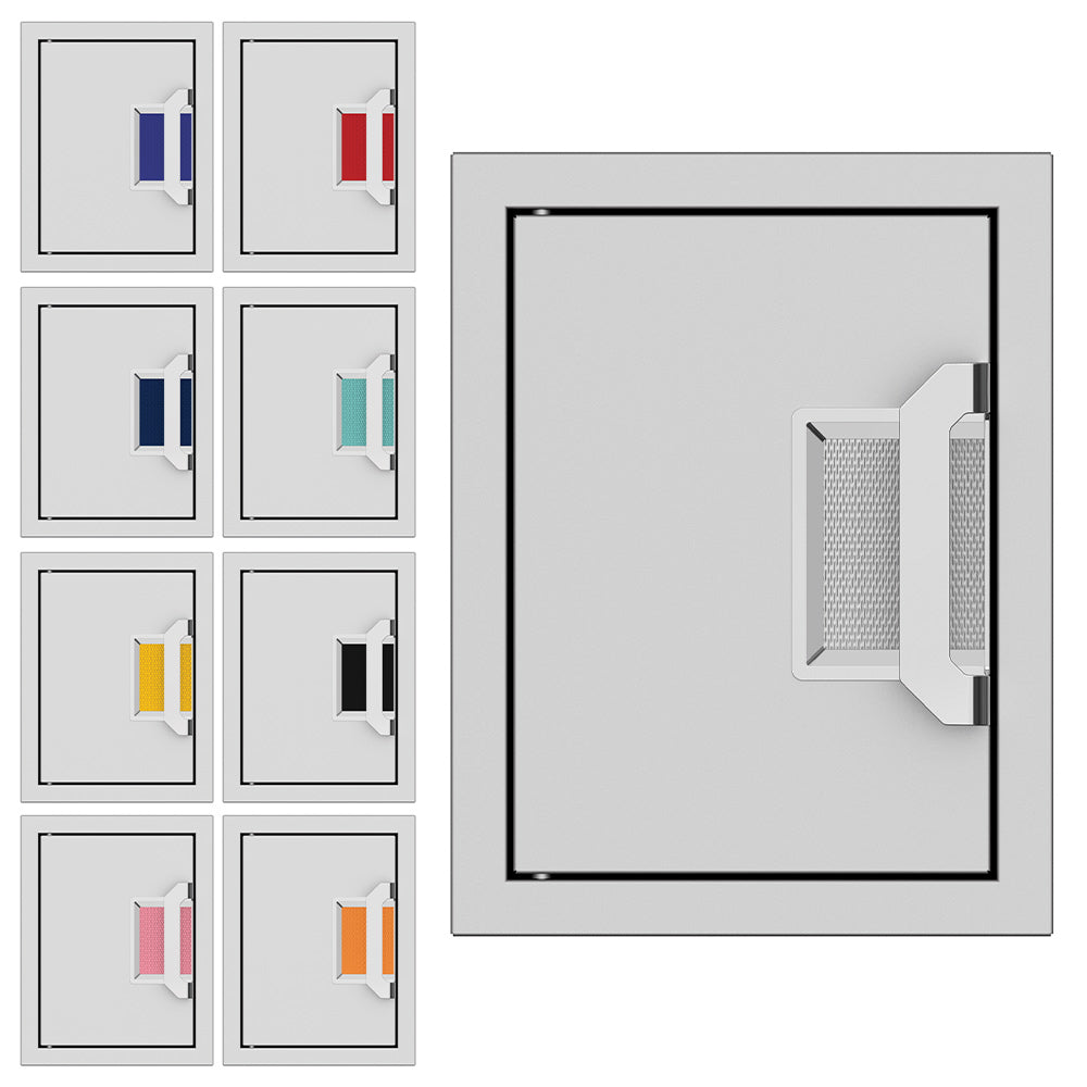 Paper towel dispenser with blue paper towels in wall-mount opening