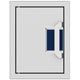 Paper towel dispenser with navy paper towels in wall-mount opening