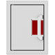 Paper towel dispenser with red paper towels in wall-mount opening