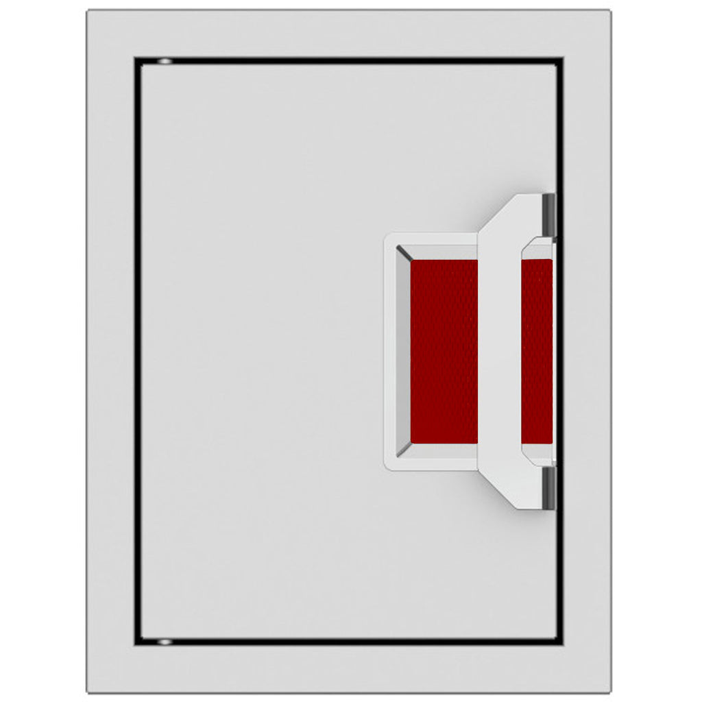 Paper towel dispenser with red paper towels in wall-mount opening