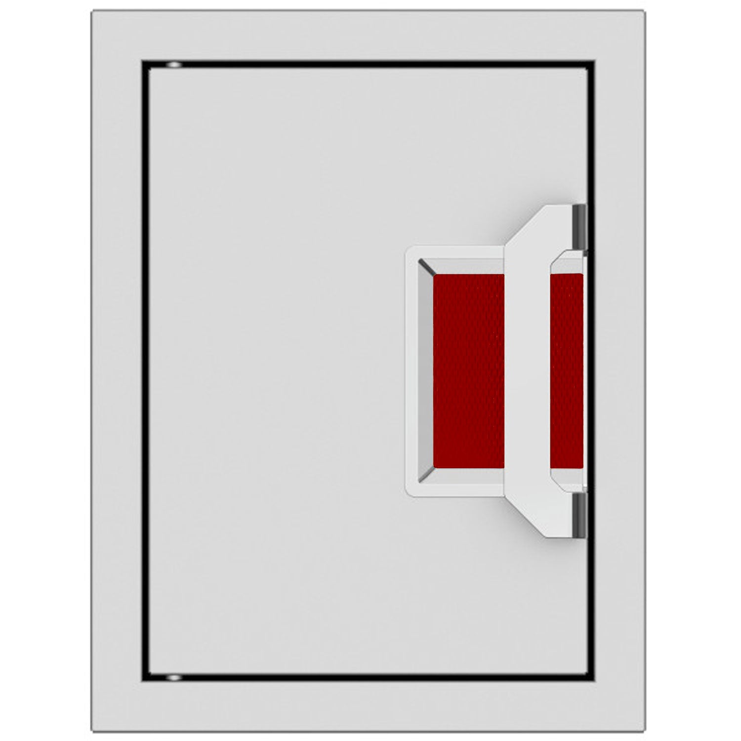 Paper towel dispenser with red paper towels in wall-mount opening