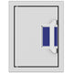 Paper towel dispenser with blue paper towels in wall-mount opening