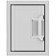 Paper towel dispenser with light gray paper towels in wall-mount opening
