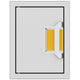 Paper towel dispenser with yellow paper towels in wall-mount opening