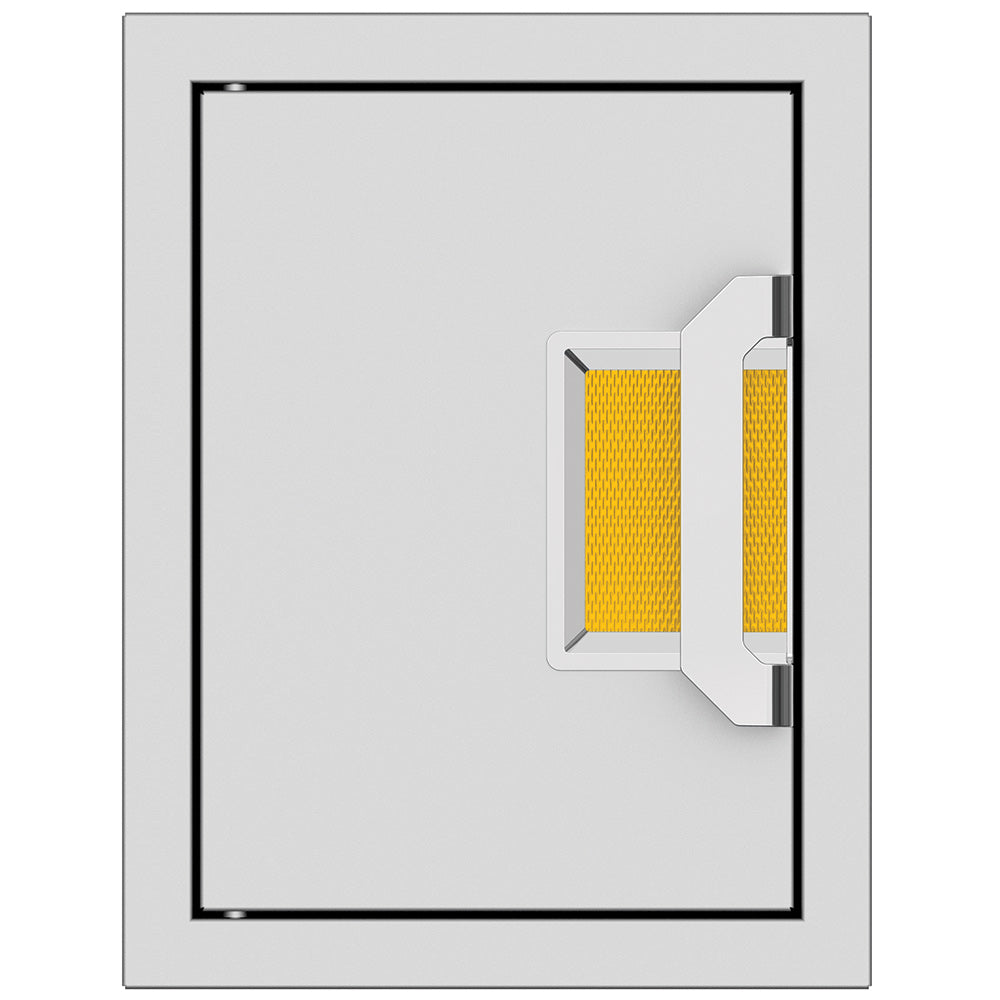 Paper towel dispenser with yellow paper towels in wall-mount opening