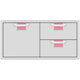 Double drawer and storage door cabinet with pink drawer liners, two drawers and two doors