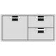 Double drawer and storage door cabinet with black drawer liners, two drawers and two doors