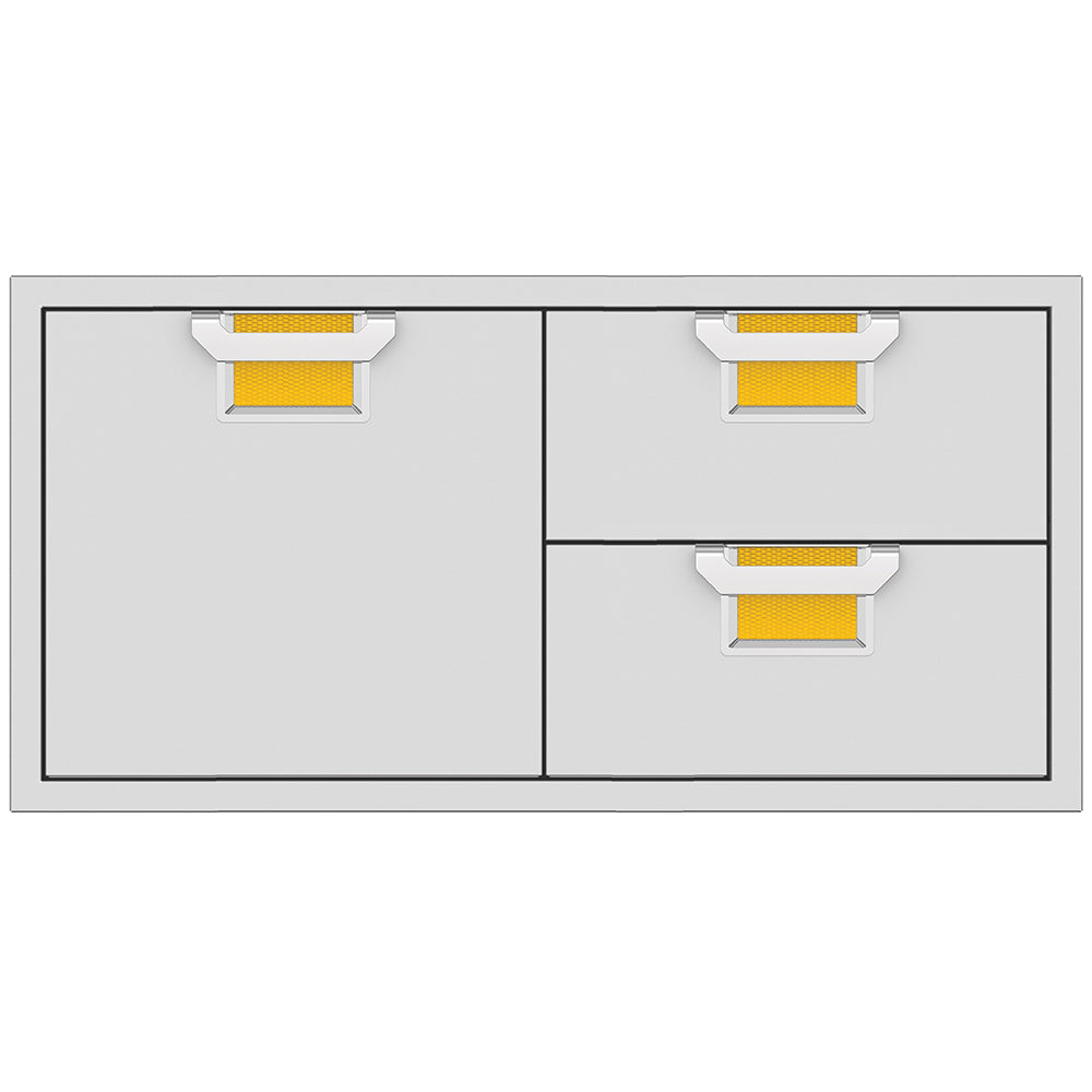 42-inch double drawer and storage combo with two large gray drawers, gold accents