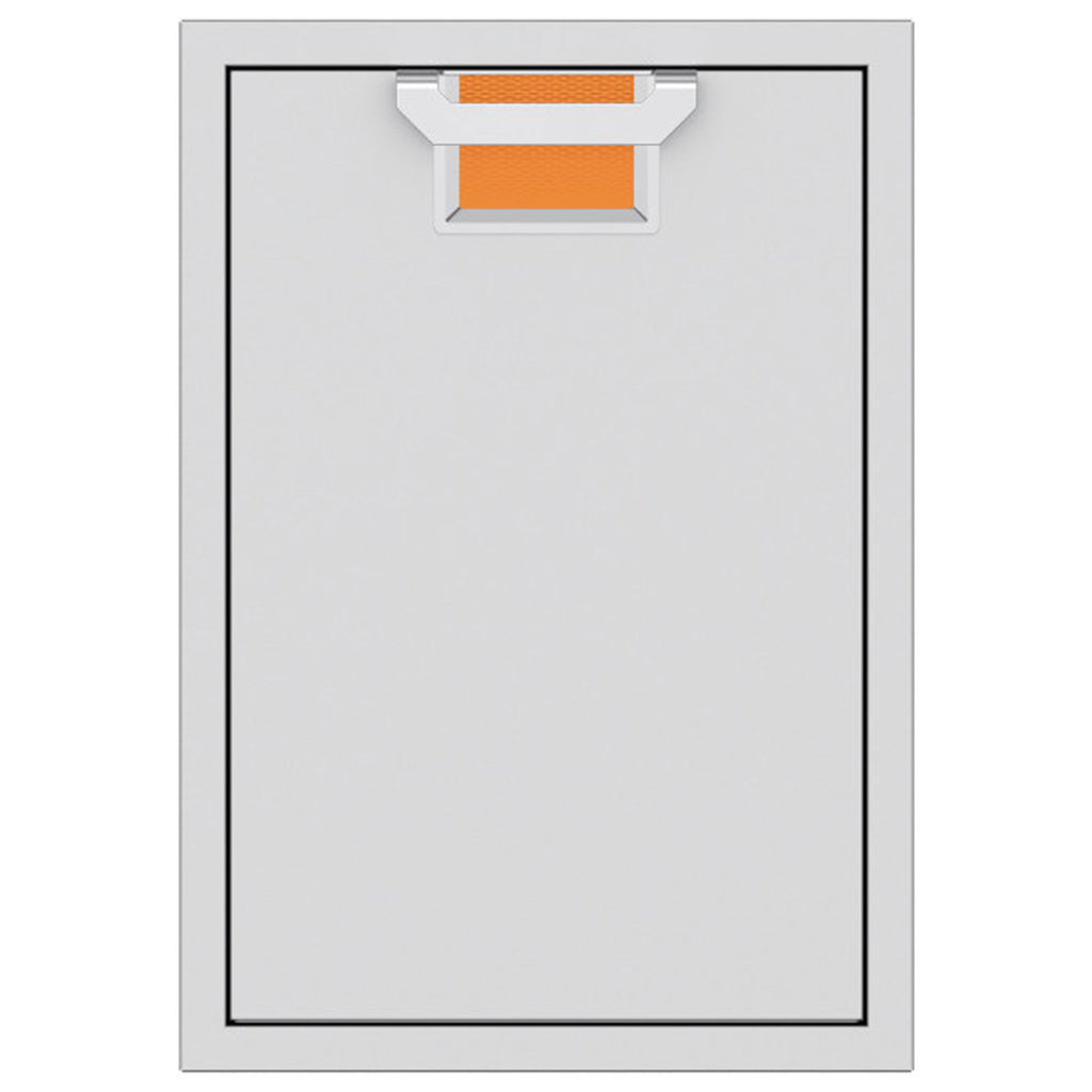 Trash storage drawer with orange inner bin liners and top handle insert