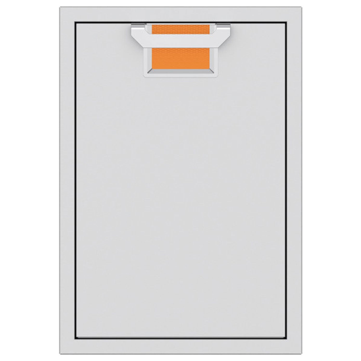 Trash storage drawer with orange inner bin liners and top handle insert