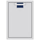 Trash storage drawer with dark blue inner bin liners and top handle insert