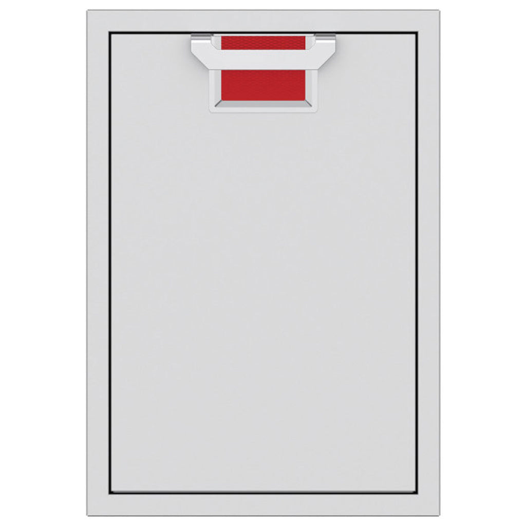 Trash storage drawer with red inner bin liners and top handle insert