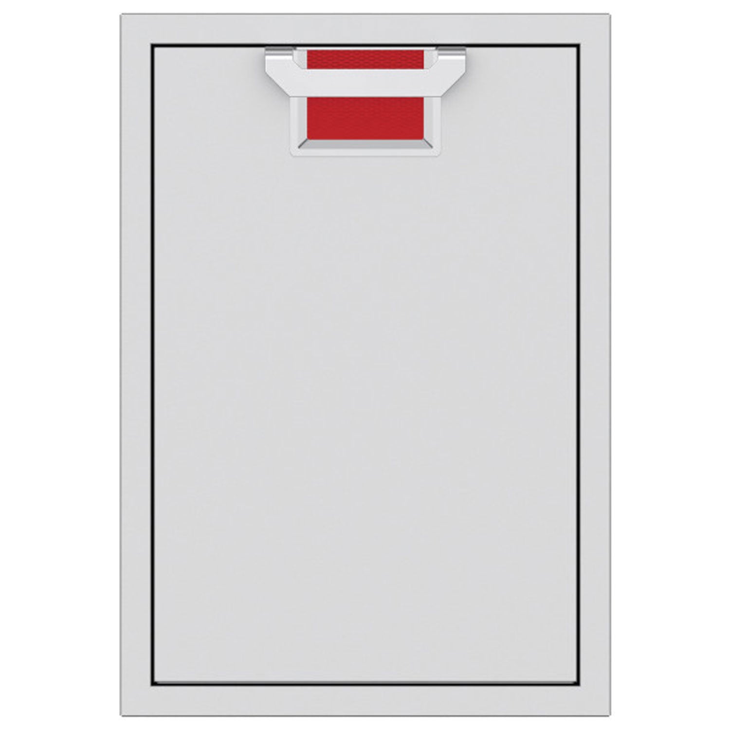 Trash storage drawer with red inner bin liners and top handle insert