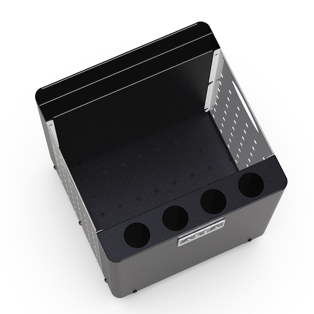 ALFA pizza peel holder tray base with round tool holes and side panels