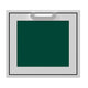 Single access door with dark green solid insert in silver frame