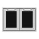 Double access doors with two dark mesh panels and silver frame