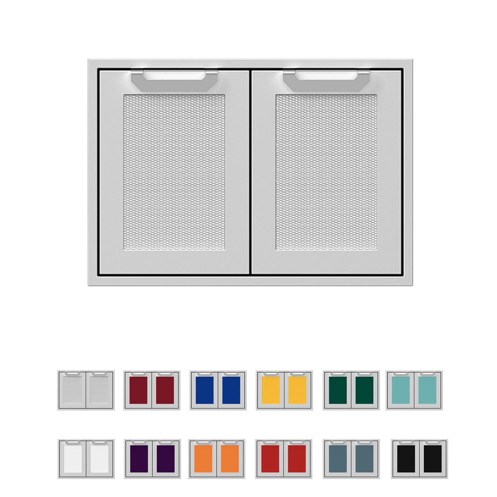 Double access doors by Hestan AGAD30 with textured mesh panels and gray frame